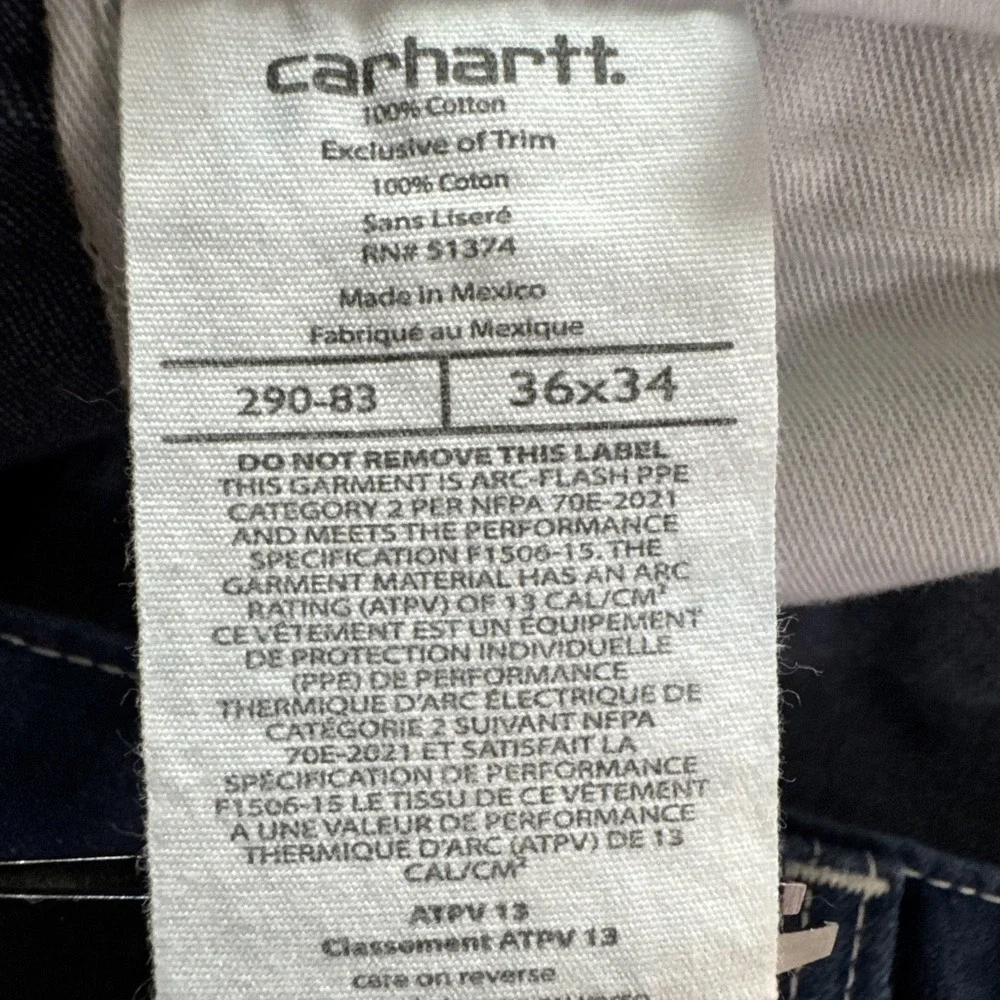 Carhartt FR Carpenter Jeans Mens 36x34 (36x32) Workwear Rugged Dark Wash Denim